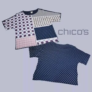 Chico's‎ Women's Patchwork Embroidered Dolman Tee Navy/Multi 0 (S)